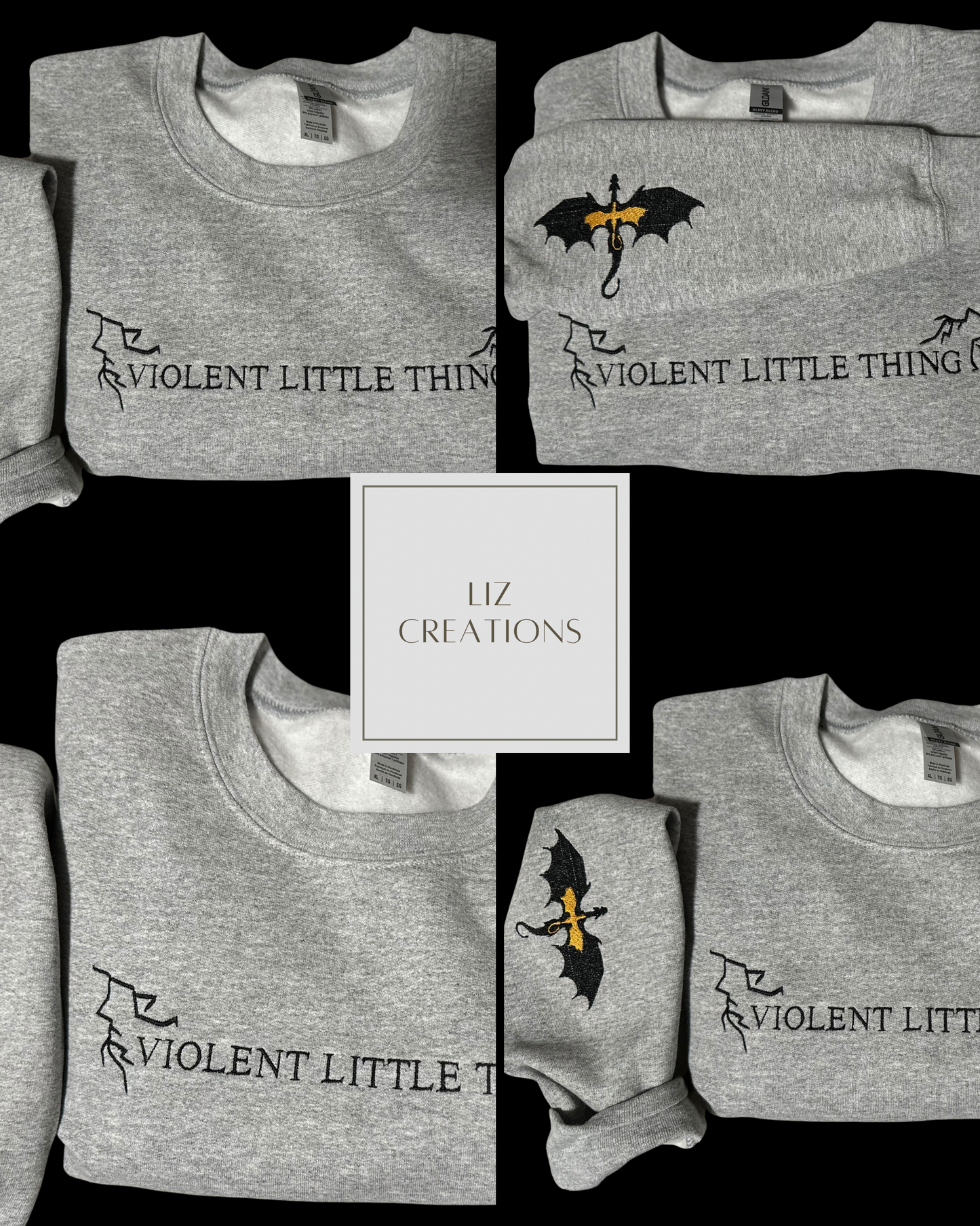 Violent Little Thing Embroidered Sweatshirt with Dragon Sleeve Print Crewneck Bookish Sweater Fourth Wing Iron Flame Fan Gift Sweater
