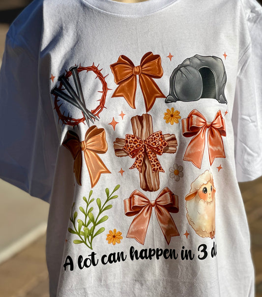 A lot can happen in 3 days....  Resurrection t-shirt, Easter T-shirt, soft style
